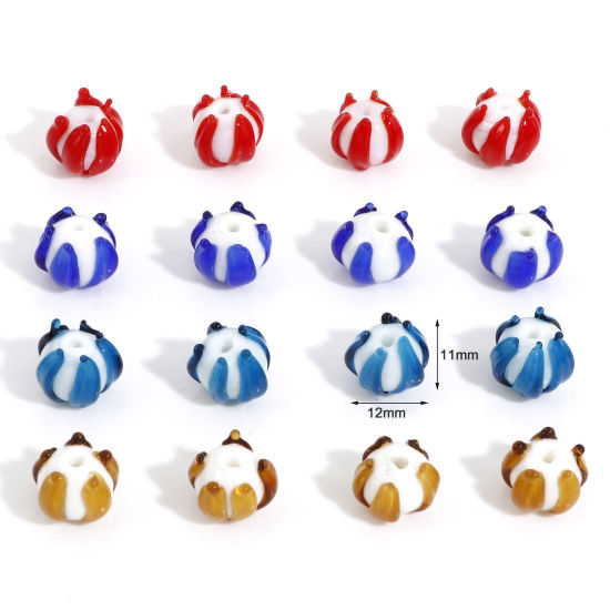 Picture of Lampwork Glass Beads For DIY Jewelry Making Flower Multicolor 3D About 12mm x 11mm