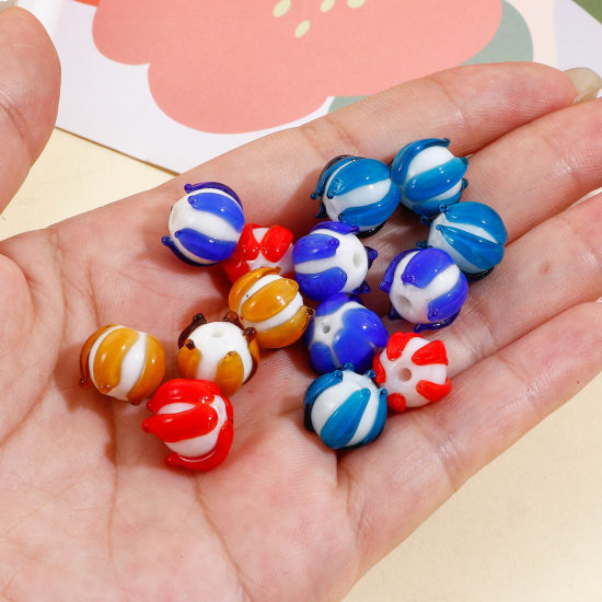 Picture of Lampwork Glass Beads For DIY Jewelry Making Flower Multicolor 3D About 12mm x 11mm