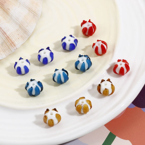 Picture of Lampwork Glass Beads For DIY Jewelry Making Flower Multicolor 3D About 12mm x 11mm