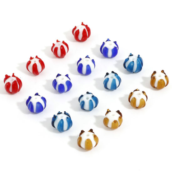 Picture of Lampwork Glass Beads For DIY Jewelry Making Flower Multicolor 3D About 12mm x 11mm