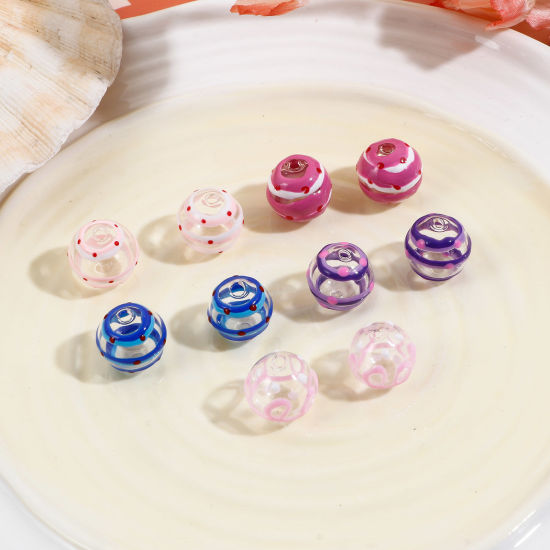 Bild von Muranoglas Perlen für die Herstellung von DIY-Charme-Schmuck Rund Bunt Punkt Emaille ca 15mm D., Loch:ca. 2.5mm, 2 Stück