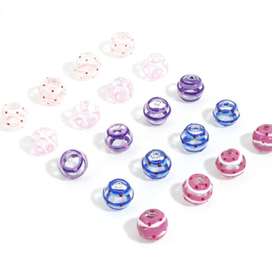 Bild von Muranoglas Perlen für die Herstellung von DIY-Charme-Schmuck Rund Bunt Punkt Emaille ca 15mm D., Loch:ca. 2.5mm, 2 Stück