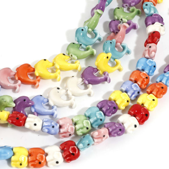 Picture of 1 Strand Ceramic Beads For DIY Charm Jewelry Making Dolphin Animal At Random Mixed Color Elephant