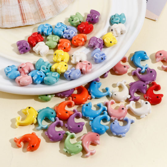 Picture of 1 Strand Ceramic Beads For DIY Charm Jewelry Making Dolphin Animal At Random Mixed Color Elephant