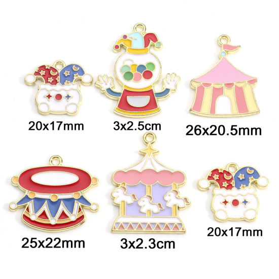 Immagine di Lega di Zinco Charms Oro Placcato Multicolore Circo Smalto 5 Pz