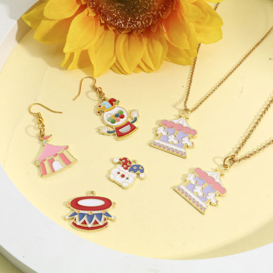 Immagine di Lega di Zinco Charms Oro Placcato Multicolore Circo Smalto 5 Pz
