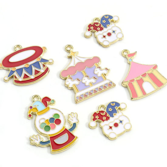 Immagine di Lega di Zinco Charms Oro Placcato Multicolore Circo Smalto 5 Pz