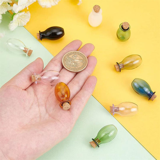 Picture of Glass Miniature Globe Bubble Bottle Vial For Jewelry Craft DIY Making Oval Multicolor 27mm x 15mm
