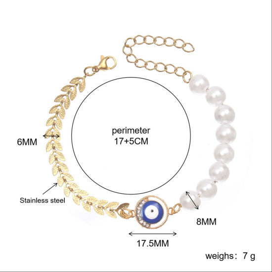 Изображение 304 Нержавеющая Сталь Браслеты Глаз Имитация жемчуга 17см Длина, 1 ШТ