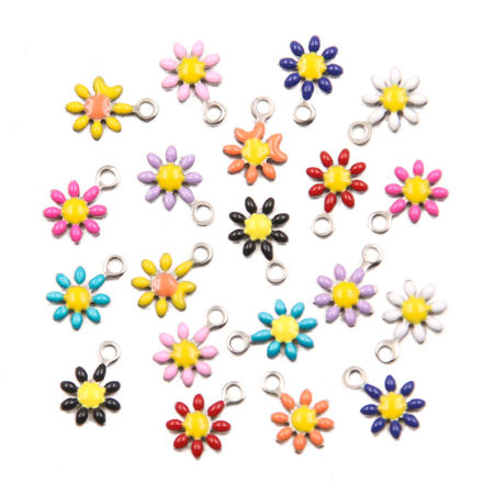 Bild von 304 Edelstahl Flora Kollektion Charms Gänseblümchen Silberfarbe Emaille 10mm x 7mm, 10 Stück