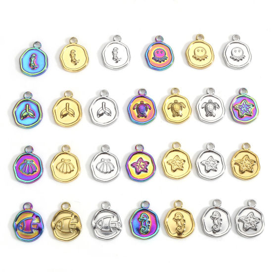 Picture of 304 Stainless Steel Ocean Jewelry Charms Multicolor Round Star Fish