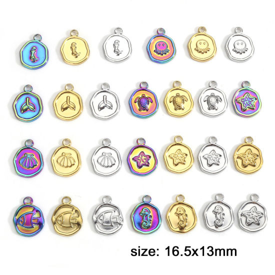 Picture of 304 Stainless Steel Ocean Jewelry Charms Multicolor Round Star Fish