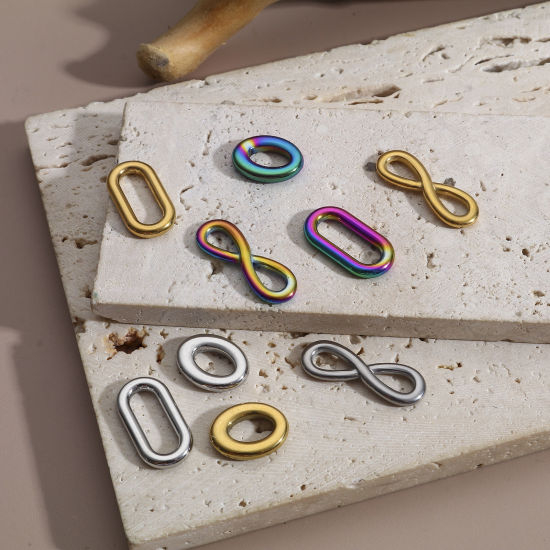 Imagen de 3 Unidades Enchapado al Vacío 304 Acero Inoxidable Conectores Dijes Colgantes Óvalo Multicolor Símbolo del infinito Hueco