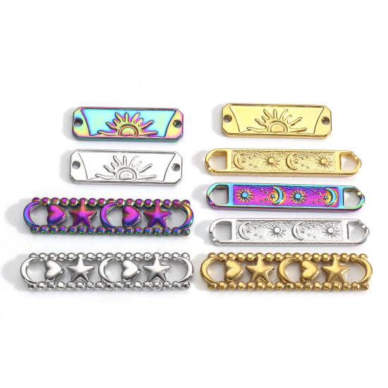 Immagine di 3 Pz Placcatura Sottovuoto 304 Acciaio Inossidabile Pendenti Charms Connettori Rettangolo Multicolore Sole & Luna