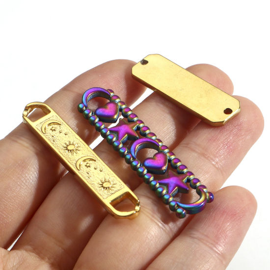 Immagine di 3 Pz Placcatura Sottovuoto 304 Acciaio Inossidabile Pendenti Charms Connettori Rettangolo Multicolore Sole & Luna