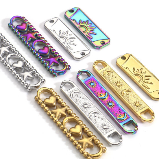 Immagine di 3 Pz Placcatura Sottovuoto 304 Acciaio Inossidabile Pendenti Charms Connettori Rettangolo Multicolore Sole & Luna