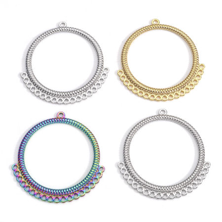 Picture of 2 PCs Vacuum Plating 304 Stainless Steel Geometric Connectors Charms Pendants Multicolor Circle Ring Stripe