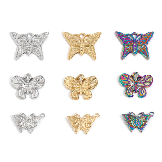 Изображение Экологически чистое вакуумное покрытие 304 Нержавеющая Сталь Насекомое Подвески Бабочка Разноцветный 3 ШТ