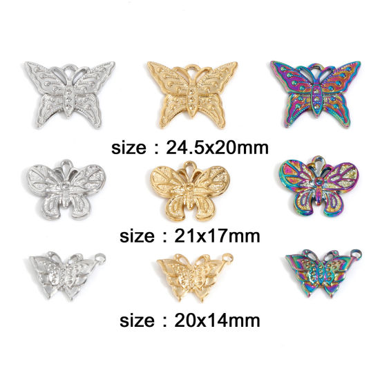 Изображение Экологически чистое вакуумное покрытие 304 Нержавеющая Сталь Насекомое Подвески Бабочка Разноцветный 3 ШТ