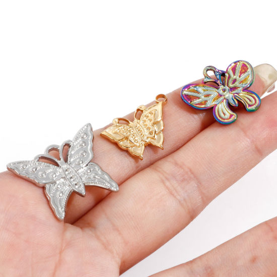 Изображение Экологически чистое вакуумное покрытие 304 Нержавеющая Сталь Насекомое Подвески Бабочка Разноцветный 3 ШТ
