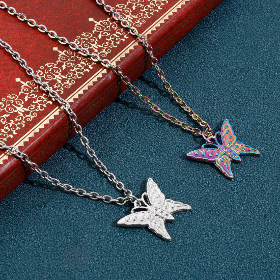 Изображение Экологически чистое вакуумное покрытие 304 Нержавеющая Сталь Насекомое Подвески Бабочка Разноцветный 3 ШТ