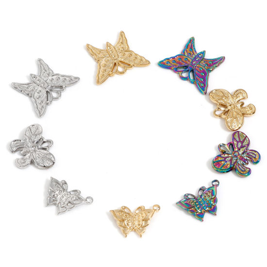 Изображение Экологически чистое вакуумное покрытие 304 Нержавеющая Сталь Насекомое Подвески Бабочка Разноцветный 3 ШТ