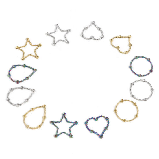 Immagine di 3 Pz Placcatura Sottovuoto 304 Acciaio Inossidabile Geometrico Pendenti Charms Connettori Cuore Multicolore