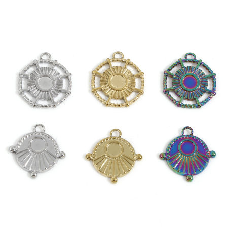 Picture of Eco-friendly 304 Stainless Steel Galaxy Charms Multicolor Sun Cabochon Settings (Fits 4mm Dia.)