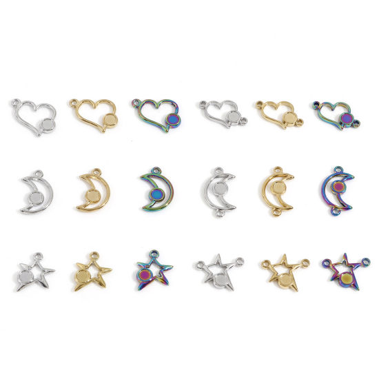 Picture of Eco-friendly Vacuum Plating 304 Stainless Steel Galaxy Charms Multicolor Half Moon Star Cabochon Settings (Fits 4mm Dia.)