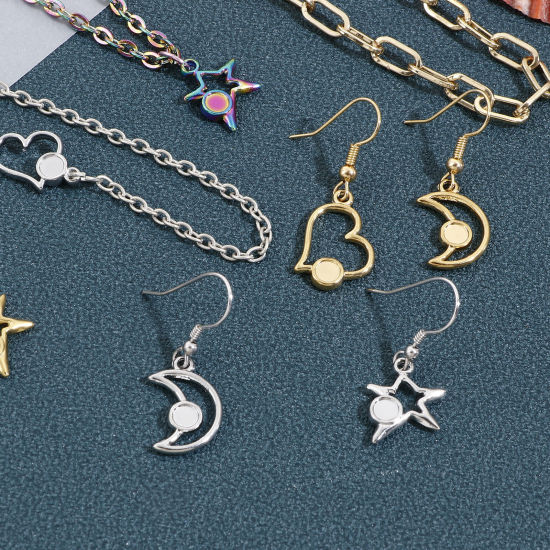 Picture of Eco-friendly Vacuum Plating 304 Stainless Steel Galaxy Charms Multicolor Half Moon Star Cabochon Settings (Fits 4mm Dia.)