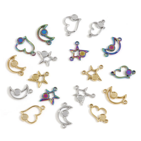 Picture of Eco-friendly Vacuum Plating 304 Stainless Steel Galaxy Charms Multicolor Half Moon Star Cabochon Settings (Fits 4mm Dia.)