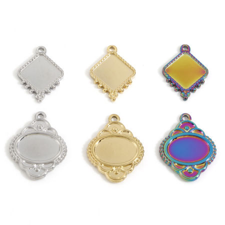 Eco-friendly Vacuum Plating 304 Stainless Steel Charms Multicolor Geometric Cabochon Settings