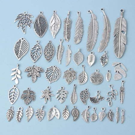 Zamak Colgantes Charms Plata Antigua Hoja Pluma 20 Unidades