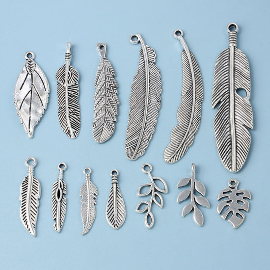 Picture of Zinc Based Alloy Charms Antique Silver Color Leaf Feather