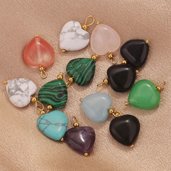 Picture of 304 Stainless Steel & Stone Charms Gold Plated Multicolor Heart