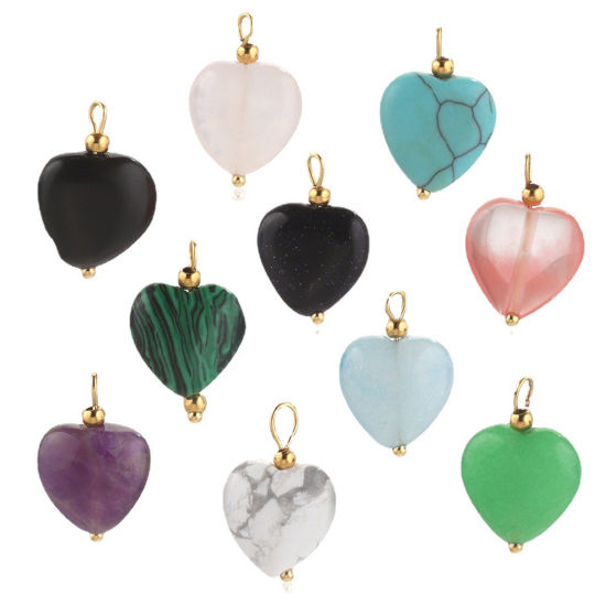 Picture of 304 Stainless Steel & Stone Charms Gold Plated Multicolor Heart