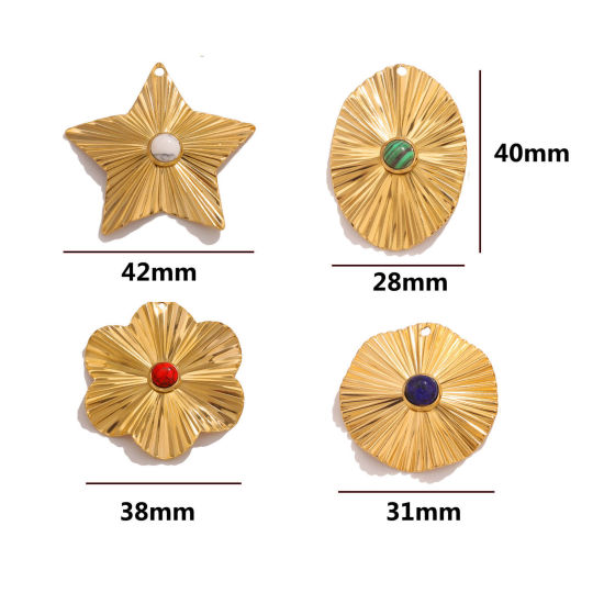 Изображение 304 Нержавеющая Сталь & Камень Богемный стиль Подвески геометрический 18K Позолоченный 28мм x 40мм, 1 ШТ