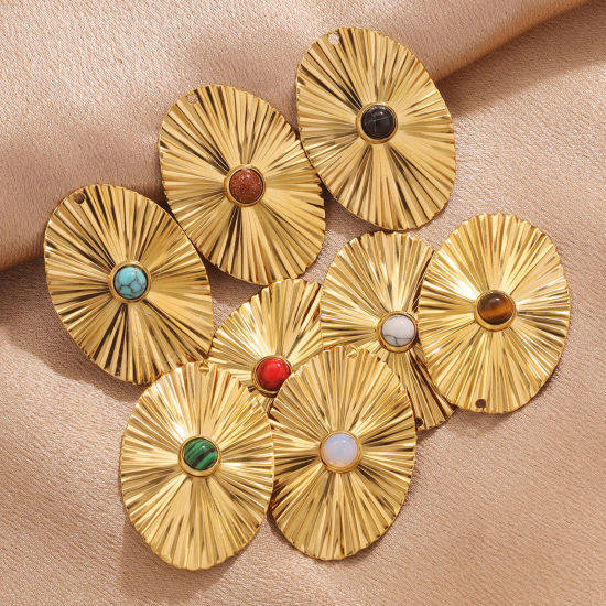 Изображение 304 Нержавеющая Сталь & Камень Богемный стиль Подвески геометрический 18K Позолоченный 28мм x 40мм, 1 ШТ