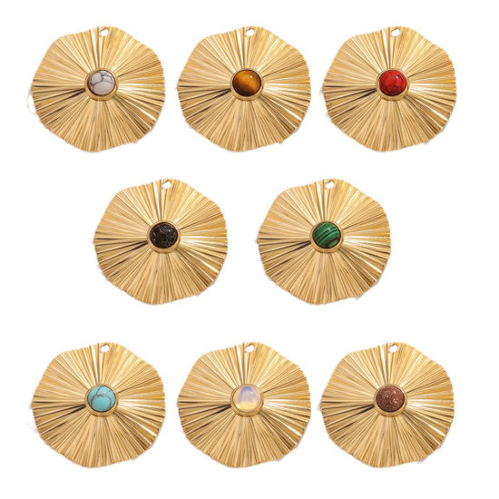 Изображение 304 Нержавеющая Сталь & Камень Богемный стиль Подвески геометрический 18K Позолоченный 28мм x 40мм, 1 ШТ