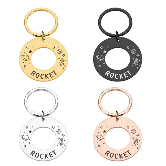 Picture of Stainless Steel & Iron Based Alloy Blank Stamping Tags Keychain & Keyring Circle Ring Drawbench