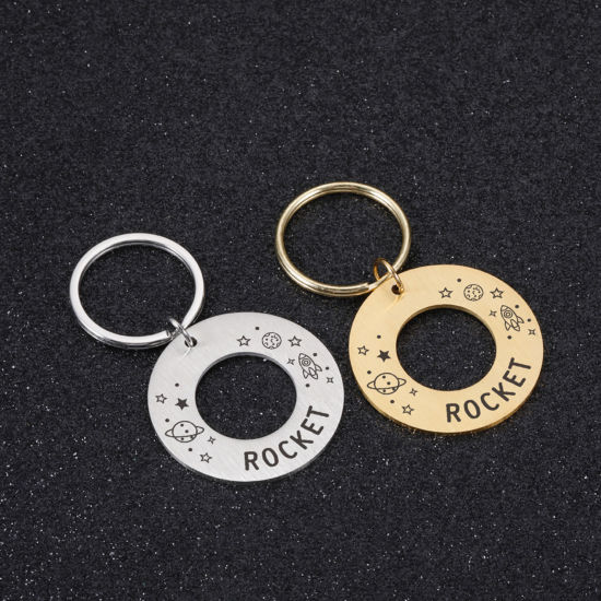 Picture of Stainless Steel & Iron Based Alloy Blank Stamping Tags Keychain & Keyring Circle Ring Drawbench