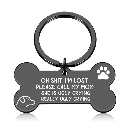 Picture of Stainless Steel & Iron Based Alloy Pet Memorial Blank Stamping Tags Keychain & Keyring Bone Double-sided Polishing