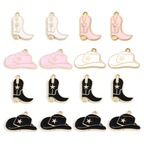 Picture of Zinc Based Alloy West Cowboy Charms Gold Plated Boots Hat Enamel