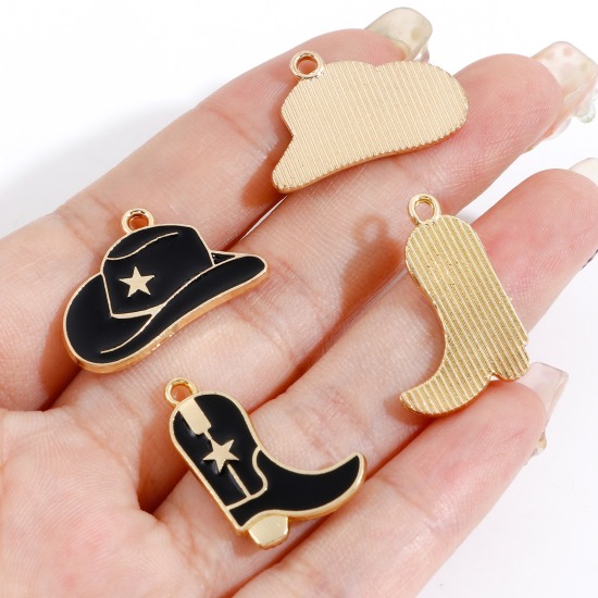 Picture of Zinc Based Alloy West Cowboy Charms Gold Plated Boots Hat Enamel