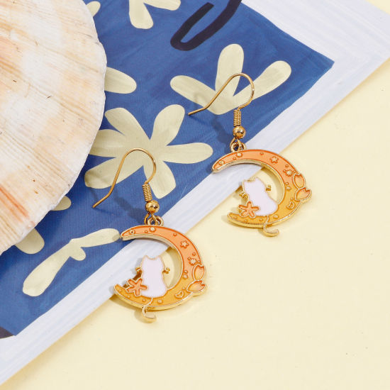 Imagen de Zamak Galaxia Colgantes Charms Chapado en Oro Luna Media Gato Esmalte 10 Unidades