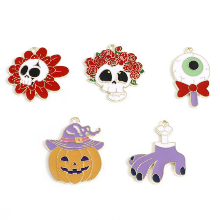 Zamak Halloween Colgantes Chapado en Oro Esmalte 10 Unidades