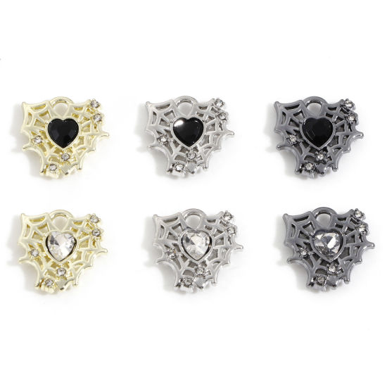 Picture of Zinc Based Alloy Halloween Charms Multicolor Halloween Cobweb Heart 16mm x 16mm