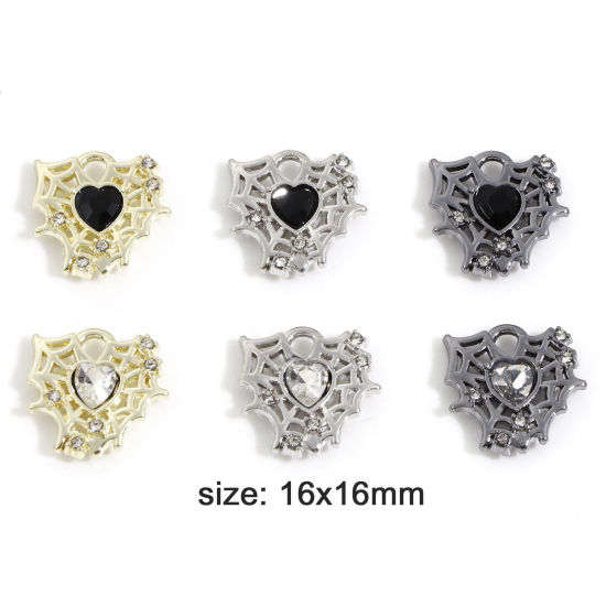 Picture of Zinc Based Alloy Halloween Charms Multicolor Halloween Cobweb Heart 16mm x 16mm