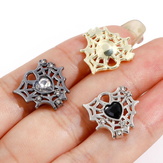 Picture of Zinc Based Alloy Halloween Charms Multicolor Halloween Cobweb Heart 16mm x 16mm