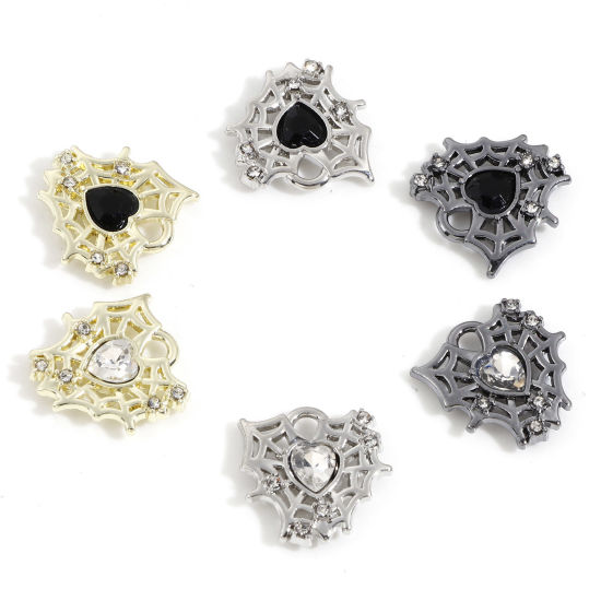 Picture of Zinc Based Alloy Halloween Charms Multicolor Halloween Cobweb Heart 16mm x 16mm